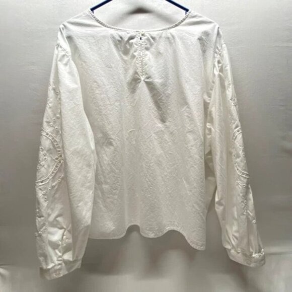 Maurices Eyelet Blouse Women's 1X White Linen Long Sleeve Boho Summer Top NWT - Picture 2 of 10